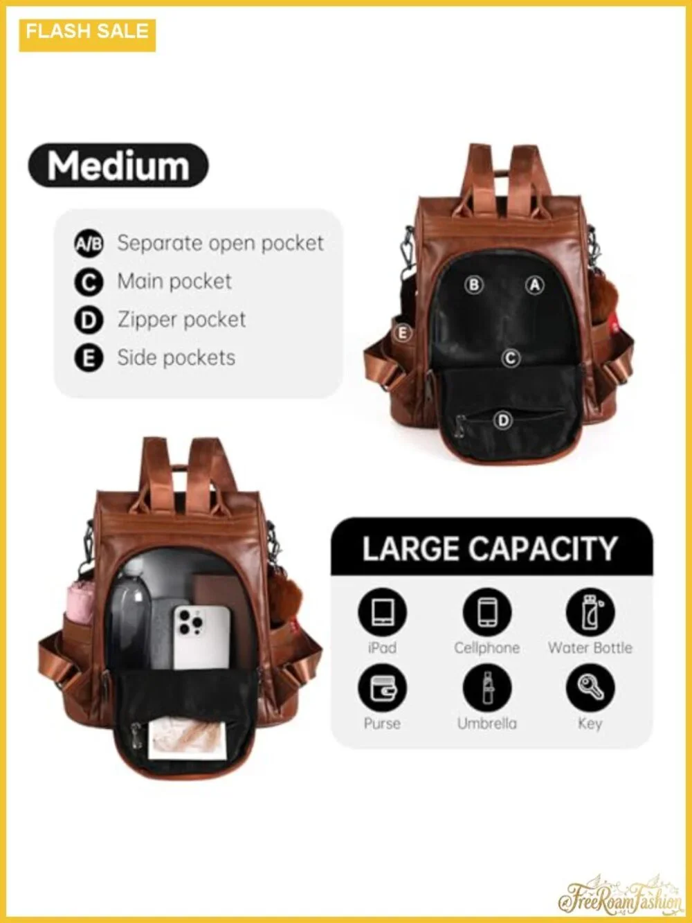 Women's PU Leather Backpack Purse Anti-theft 3-in-1 Laptop Travel Bag